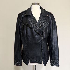 Harley Davidson Black Cowhide Leather Jacket Studded Tassels Zippers Women's 2XL